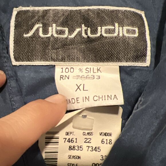 VTG Substudio Shirt Adult XL Blue 100% Silk‎ Button Up Long Sleeves Pockets NWT - Picture 11 of 16